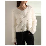 ホワイト | リュクスな輝き放つパール付きシャギーニットトップス レディース ファッション | Sawa a la mode