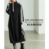 ブラック | スポーティーMIXなサイドラインハーフジップワンピース レディース ファッション | Sawa a la mode