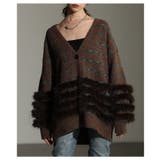 ブラウン | 大人リュクスなジャガード×ファーボーダーニットカーディガン レディース ファッシ… | Sawa a la mode