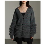 グレー | 大人リュクスなジャガード×ファーボーダーニットカーディガン レディース ファッシ… | Sawa a la mode