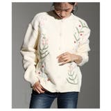 ホワイト | 一枚で絵になる草花刺繍ラインニットカーディガン レディース ファッション | Sawa a la mode