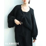 ブラック | リボンを纏うニットボレロ レディース トップス | Sawa a la mode