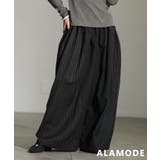 ブラック | 動くたび表情が変わるストライプ切替ワイドパンツ レディース ボトムス | Sawa a la mode