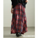 レッド | 一枚で洒落るタータンチェックフレアスカート レディース スカート | Sawa a la mode