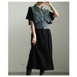 ブラック | 美シルエット描く異素材ドッキング重ね着風ワンピース レディース ファッション | Sawa a la mode