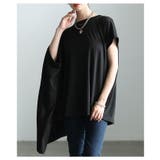 ブラック | 静かな存在感宿るアシンメトリーチュニックカットソー レディース ファッション | Sawa a la mode