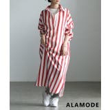 レッド | 縦ラインで魅せるスキッパーネックストライプワンピース レディース ワンピース | Sawa a la mode