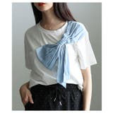 ホワイト | 甘さを抑えたアシンメトリーリボンモチーフカットソー レディース ファッション | Sawa a la mode