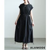 ブラック | 絞って楽しむ異素材ドッキングドロストワンピース レディース ワンピース | Sawa a la mode