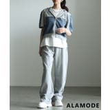 グレー | きらめきを添えたデニム切替セットアップ レディース ワンマイルウェア | Sawa a la mode