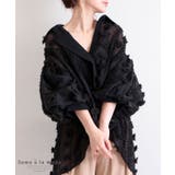 ブラック | 花模様のぽわん袖シースルートップス レディース ファッション | Sawa a la mode