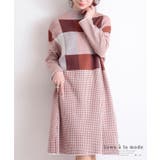 ブラウン | レトロなチェック模様のニットワンピース レディース ファッション | Sawa a la mode