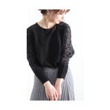 ブラック | 美しいストーン煌く花レースニット レディース ファッション | Sawa a la mode