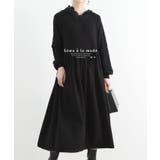 ブラック | 花刺繍レースフードのニットフレアワンピース レディース ファッション | Sawa a la mode
