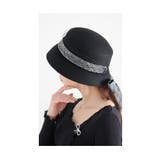 ブラック | チュールネット付きレトロなリボンウールハット レディース ファッション | Sawa a la mode