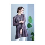 グレー | エレガントなレースを纏う切替フレアシャツチュニック レディース ファッション | Sawa a la mode