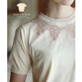 ベージュ | 透き通るデコルテシアーな刺繍レースニットトップス レディース ファッション | Sawa a la mode