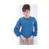 ブルー | 美しく透ける袖レースの綺麗めニットトップス レディース ファッション | Sawa a la mode