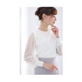 ホワイト | 美しく透ける袖レースの綺麗めニットトップス レディース ファッション | Sawa a la mode