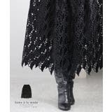 ブラック | うっとり艶めくベロア調のリーフレーススカート レディース ファッション | Sawa a la mode