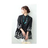 ブラック | ふんわり刺繍のランタン袖チュニック レディース ファッション | Sawa a la mode