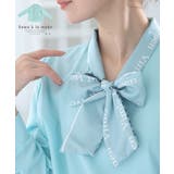 ブルー | 爽やかブルーが目を惹く英字ロゴボウタイブラウス レディース ファッション | Sawa a la mode