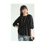 ブラック | 透き通る花レースのふんわり袖タックチュニック レディース ファッション | Sawa a la mode