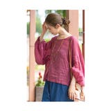 パープル | さらりと心地よいふんわり袖リネンブラウス レディース ファッション | Sawa a la mode