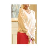 ホワイト | 手元まで華やぐ袖口レースリブニットトップス レディース ファッション | Sawa a la mode