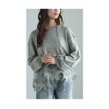グレー | さりげない透け感が上品な裾レースニットパーカートップス レディース ファッション | Sawa a la mode