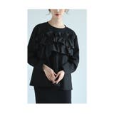 ブラック | たっぷりフリルのドッキングペプラムカットソートップス レディース ファッション | Sawa a la mode