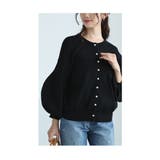 ブラック | 艶やかなパールが連なるふんわり袖ニットカーディガン レディース ファッション | Sawa a la mode