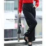 ブラック | 艶めくサイドパール付きやみつきワイドパンツ レディース ファッション | Sawa a la mode