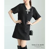 ブラック | 大人可愛いアクセントビジューリボンのミニワンピース レディース ファッション | Sawa a la mode