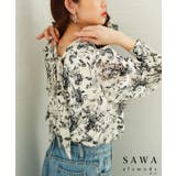 ブラック | バックリボンが目を惹くボタニカル柄シアーシャツブラウス レディース ファッション | Sawa a la mode
