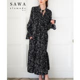 ブラック | 前後2wayで着まわせる線画タッチ花柄ワンピース レディース ファッション | Sawa a la mode