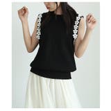 ブラック | お袖に添うフラワーモチーフが愛らしいサマーニットトップス レディース ファッショ… | Sawa a la mode