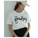 ホワイト | 弾むようなロゴを描くコード刺繍コットンカットソー レディース ファッション | Sawa a la mode