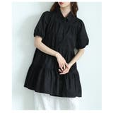 ブラック | 甘いシルエットに惹かれるティアードシャツチュニック レディース ファッション | Sawa a la mode