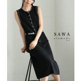 ブラック | 縁取りパールが麗しく輝くプリーツニットミディ丈ワンピース レディース ファッション | Sawa a la mode