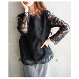 ブラック | 大輪が咲く花柄レースレイヤードカットソー レディース ファッション | Sawa a la mode
