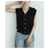 ブラック | ハンサムライクなゴールド調ボタンVネックサマーニットベスト レディース | Sawa a la mode