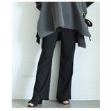 ブラック | ウエストゴムリブフレアロングパンツ レディース ファッション | Sawa a la mode
