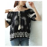 ブラック | ナチュラルな風合いを愉しむエスニック刺繍の2wayショルダートップス レディース | Sawa a la mode