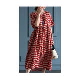 レッド | 大人モダンが宿る幾何学ボーダーワンピース レディース ファッション | Sawa a la mode
