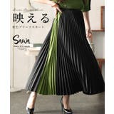 ブラック | 品あるモードに仕上げる配色プリーツスカート レディース ファッション | Sawa a la mode