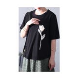 ブラック | 魅せる可憐モチーフ立体チューリップカットソー レディース ファッション | Sawa a la mode
