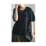 ブラック | ひらひら躍る華やかさ立体花模様カットソー レディース ファッション | Sawa a la mode
