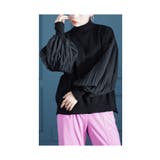 ブラック | 上品にオトナ映えする異素材プリーツ袖ニット レディース ファッション | Sawa a la mode