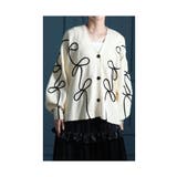 オフホワイト | 流れるレトロな可愛さリボン柄ニットカーディガン レディース ファッション | Sawa a la mode